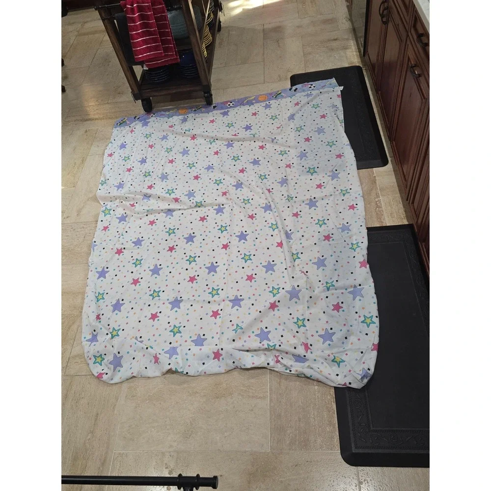 Vtg Walt Disney Minnie Mouse Stars Sports Twin Bed Flat Sheet 2-in-1 Pink Purple